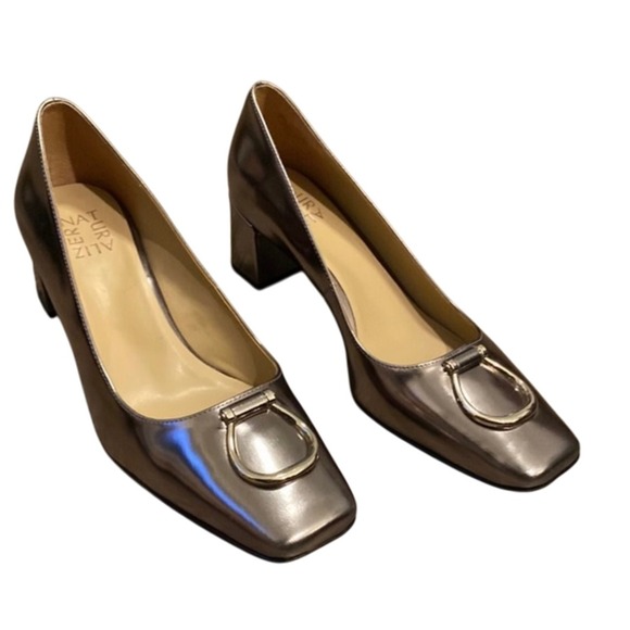 Naturalizer Pewter Patent Kalissa Chunky Heels Pumps Leather Women's Size 8 M - Picture 2 of 5